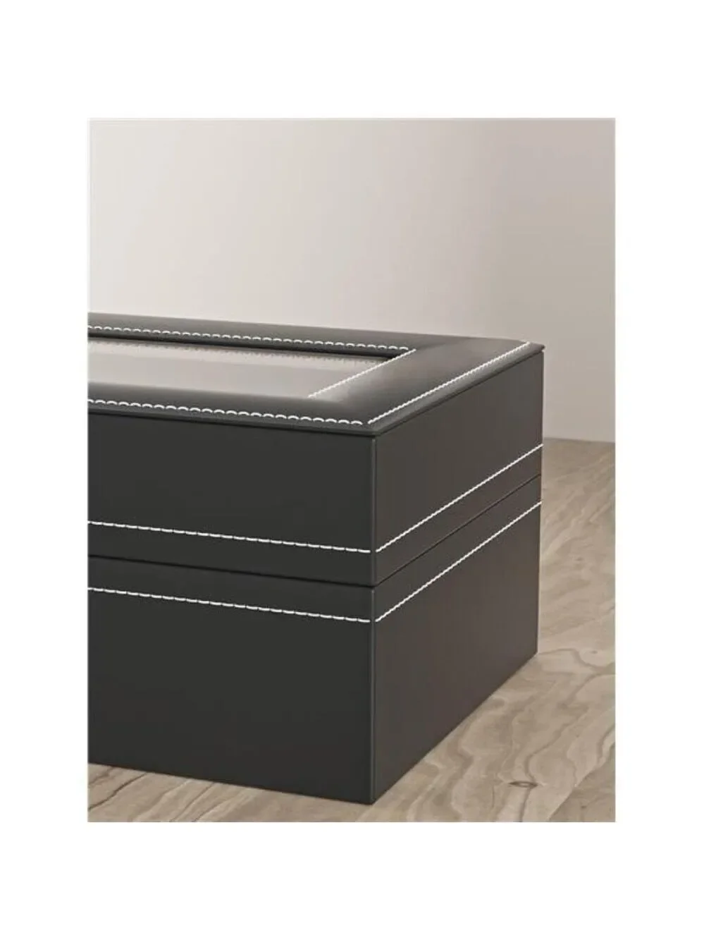 Black Leather Watch Display Box Organizer Case with Glass Lid 6 Slot Storage